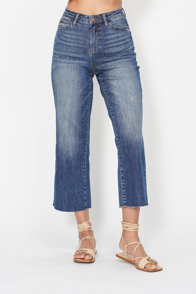 Judy Blue HW Back Pocket Embroidery Crop Leg Jeans