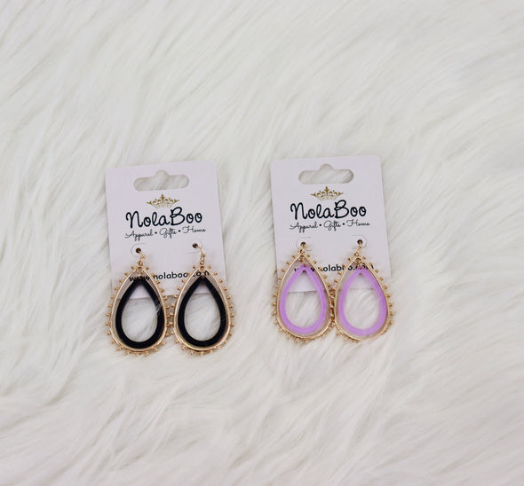 Tear Drop Acetate Earrings in Black or Purple