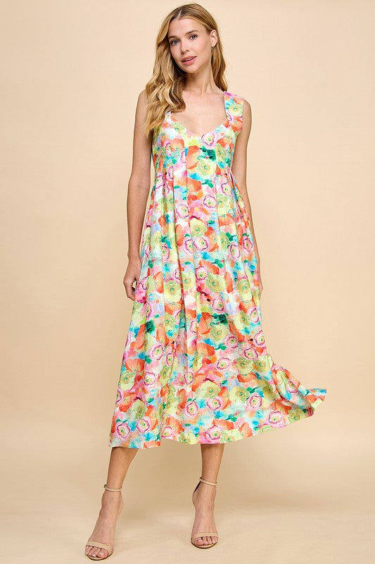 Printed Floral Sweetheart Neckline Dress