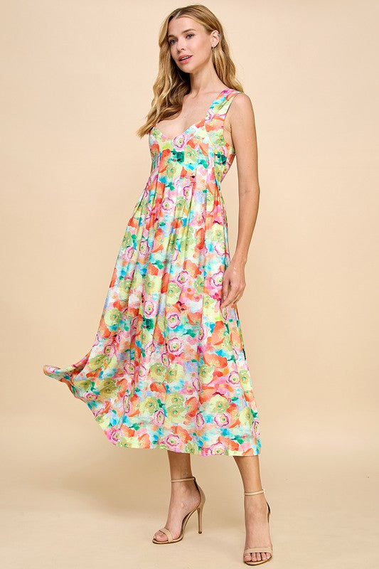 Printed Floral Sweetheart Neckline Dress