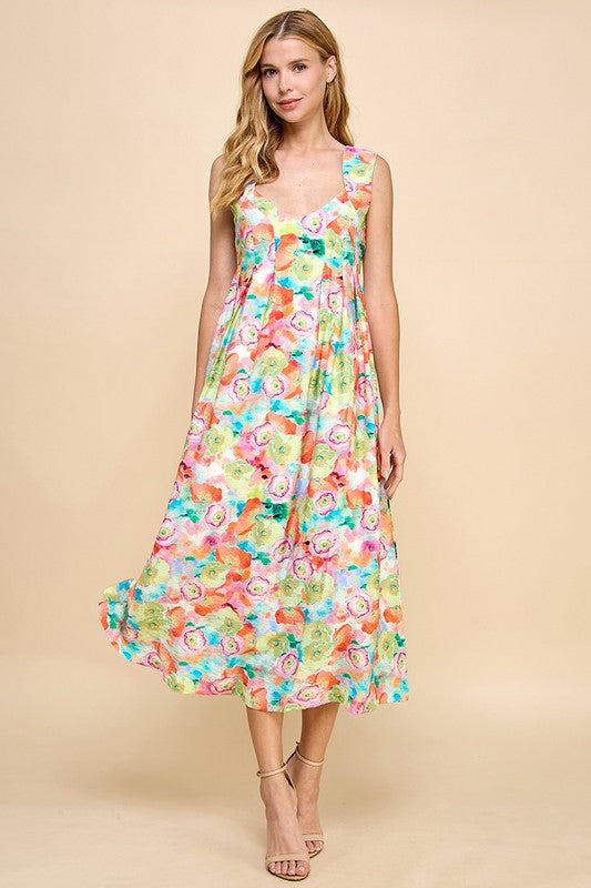 Printed Floral Sweetheart Neckline Dress