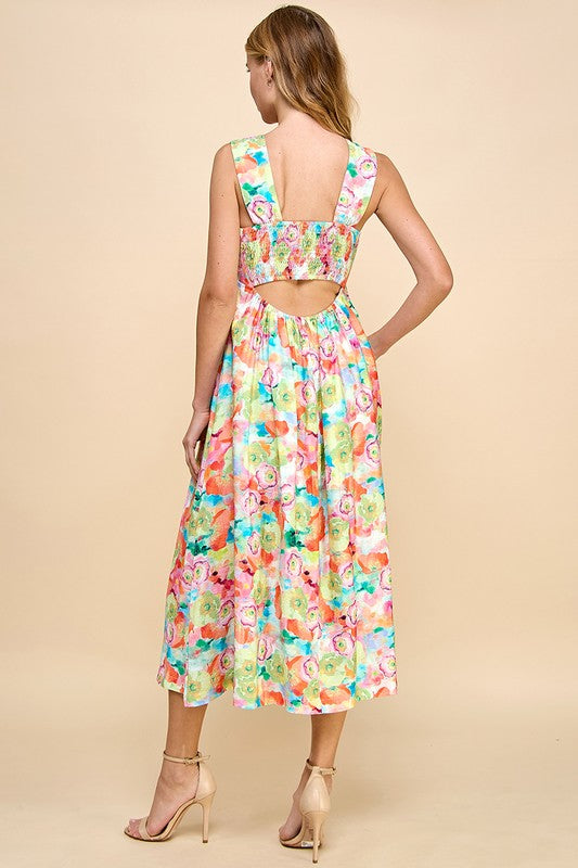 Printed Floral Sweetheart Neckline Dress