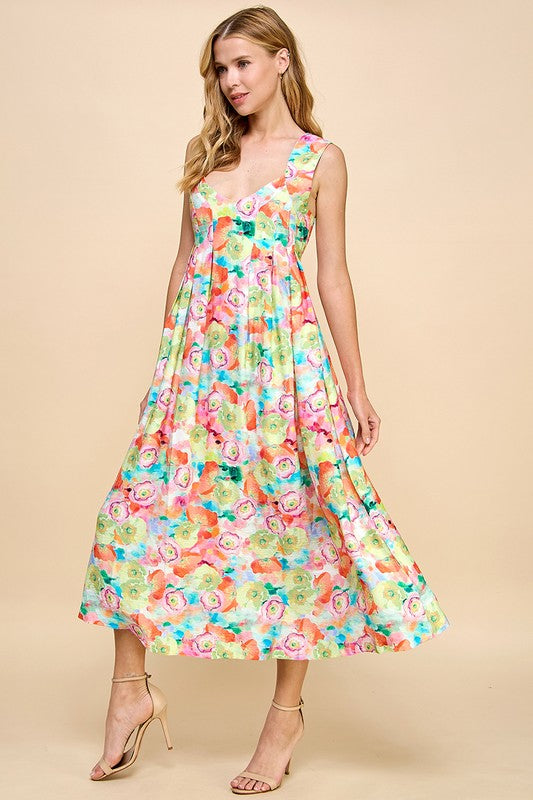 Printed Floral Sweetheart Neckline Dress