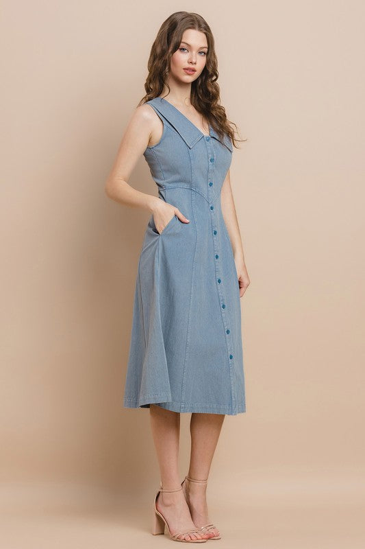 Denim Button Down Midi Dress