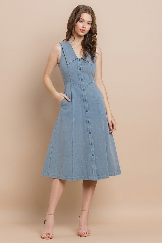 Denim Button Down Midi Dress