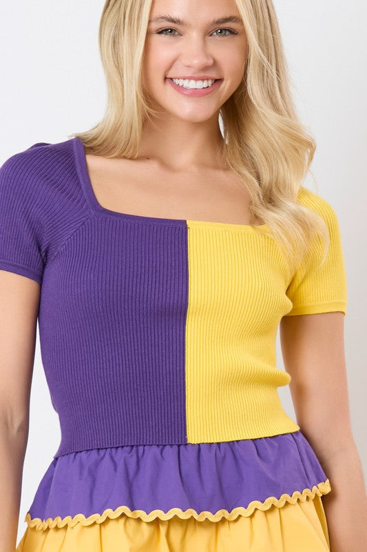 Color Block Viscose Knit Top