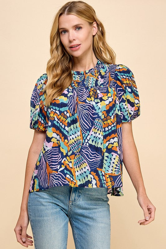 Printed Puff Sleeve Top