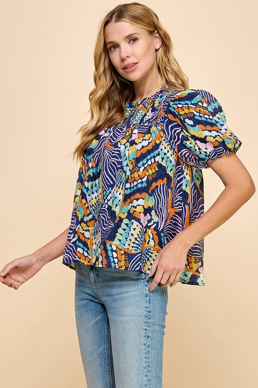 Printed Puff Sleeve Top