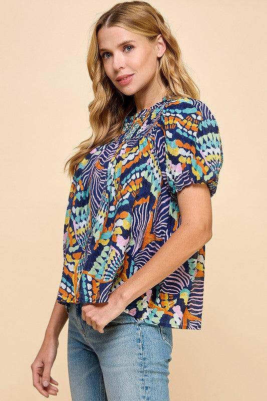 Printed Puff Sleeve Top