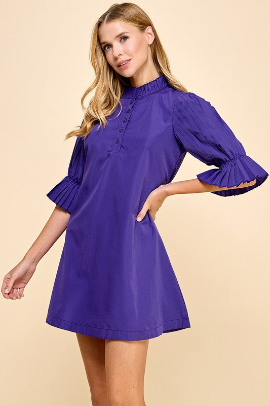 Purple Pleated Detail Shift Dress