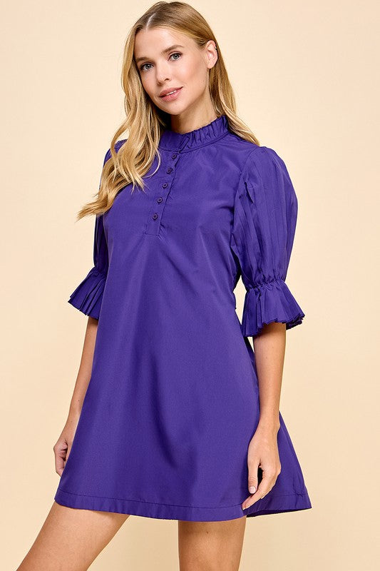 Purple Pleated Detail Shift Dress