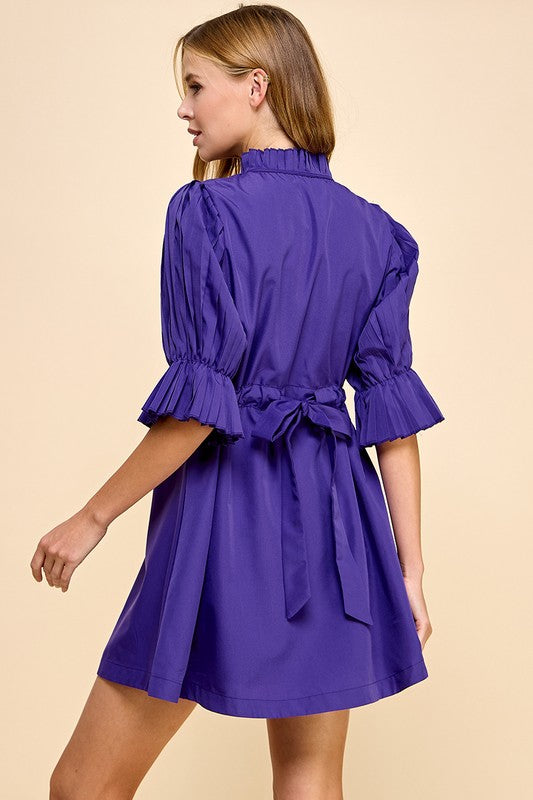 Purple Pleated Detail Shift Dress