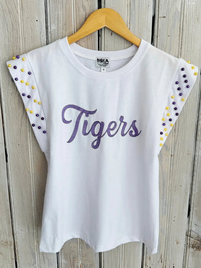 White Tigers Pearl Flutter Sleeve Top