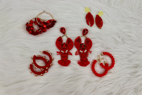 Renee Resin and Rhinestone Hoop Earrings in Red