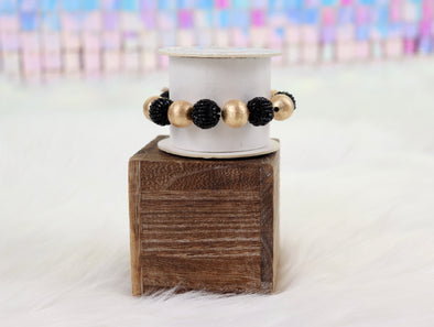 Black and Gold Seed Bead Stretchy Bracelet