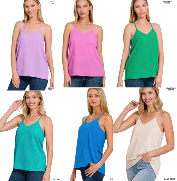 Adjustable Strap V Neck Cami Top In 6 Colors