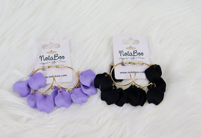 Flower Petal Hoop Earring in Purple or Black