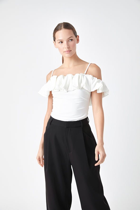 White Off the Shoulder Bubble Top