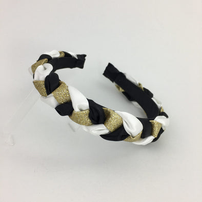 Black Gold And White Braided Headband