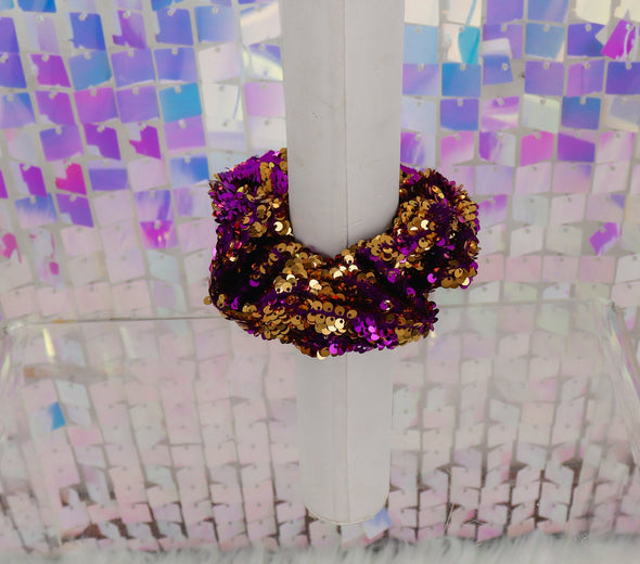 Reversible Sequin Scrunchie In Gold Or Purple/Gold