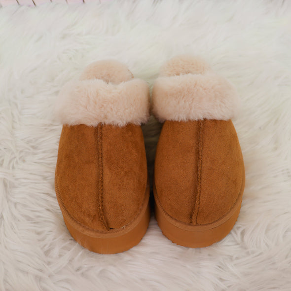 Brown Platform Sherpa Slippers