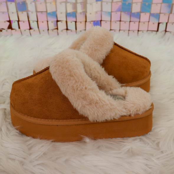 Brown Platform Sherpa Slippers