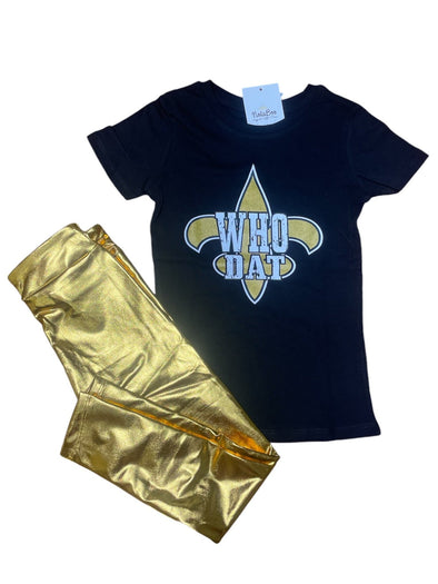 Youth Who Dat With Gold Fleur De Lis T Shirt