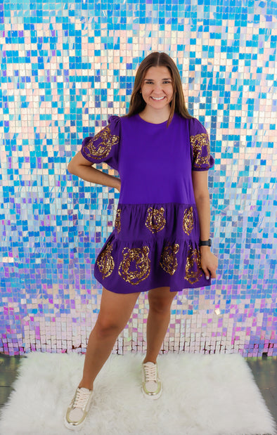 Purple And Gold Sequin Tiger Dress (S-XXL)