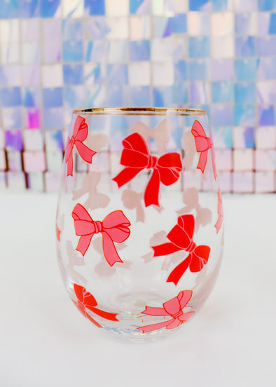 Red And Pink Bows Stemless Wine Glass