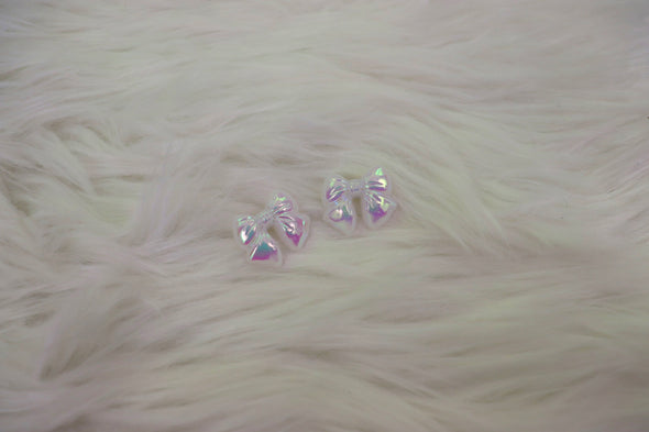 Metallic Stud White Bow Earrings