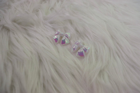 Metallic Stud White Bow Earrings