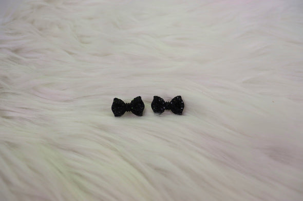 Rhinestone Bow Stud Earrings in Gold and Black