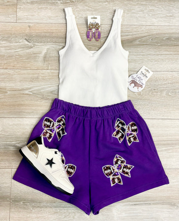 Game Day Ribbon Sequins Embroidery Shorts