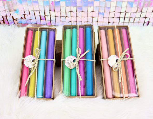 Rainbow Taper Candle Box Set of 4