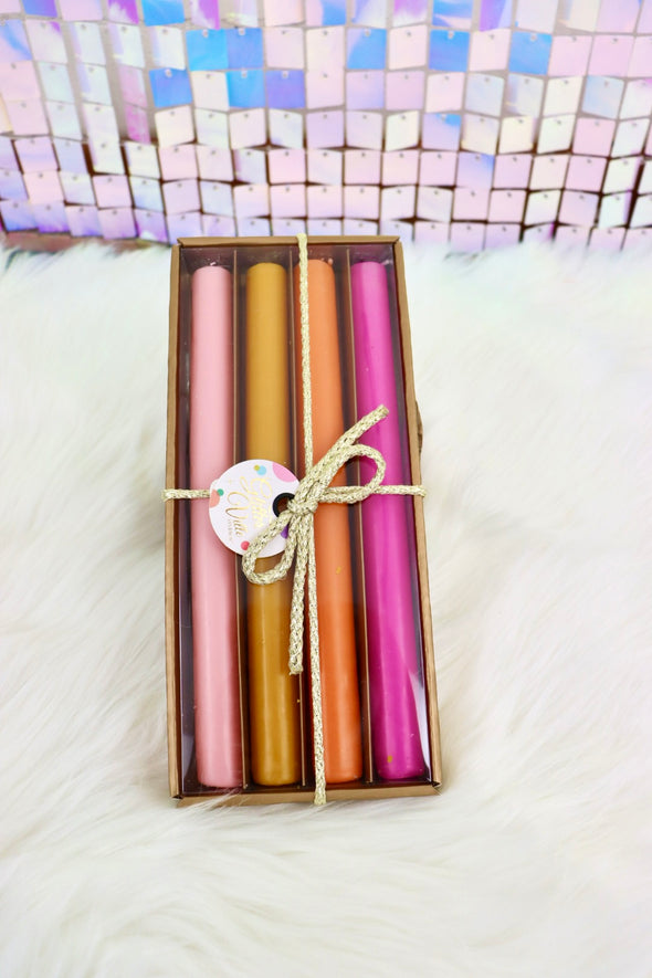 Rainbow Taper Candle Box Set of 4