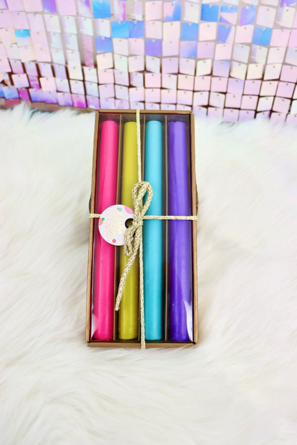 Rainbow Taper Candle Box Set of 4