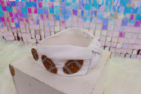 White Beaded Football Headband