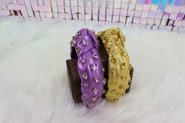 Brianna Cannon Shimmer Headband with Hand Sewn Crystals in Yellow or Purple