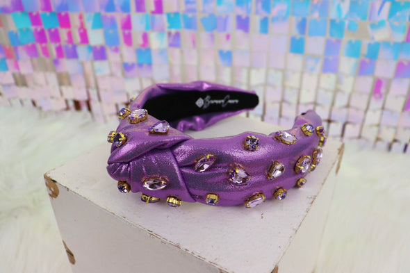 Brianna Cannon Shimmer Headband with Hand Sewn Crystals in Yellow or Purple