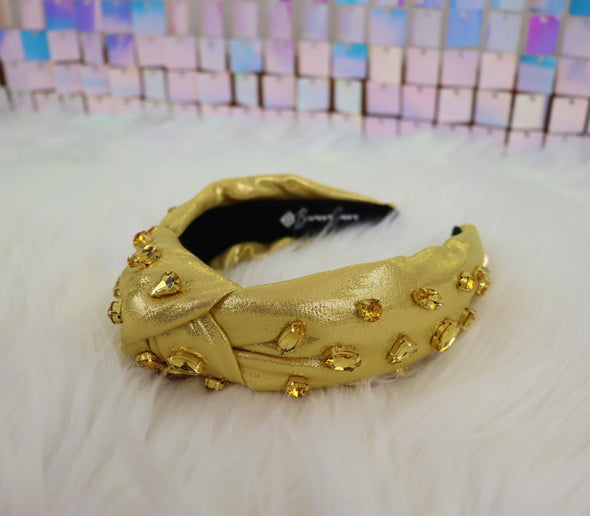 Brianna Cannon Shimmer Headband with Hand Sewn Crystals in Yellow or Purple