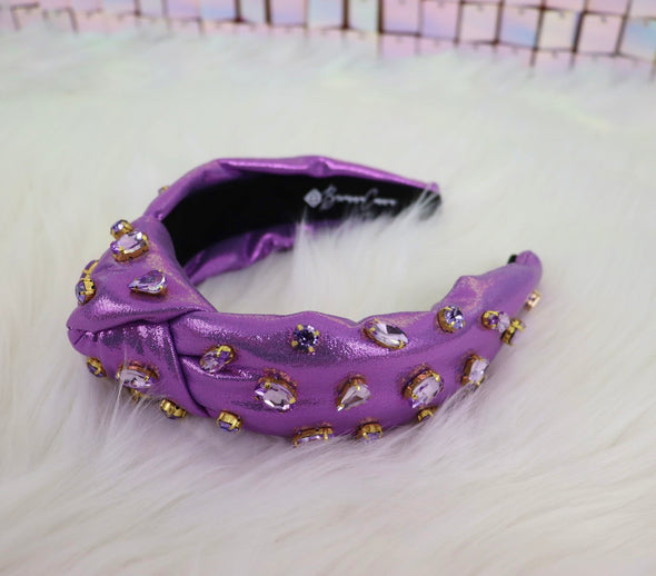 Brianna Cannon Shimmer Headband with Hand Sewn Crystals in Yellow or Purple