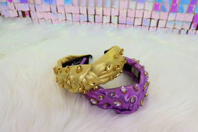 Brianna Cannon Shimmer Headband with Hand Sewn Crystals in Yellow or Purple