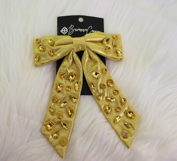 Brianna Cannon Shimmer Bow Barrette in Purple or Yellow with Hand Sawn Crystals