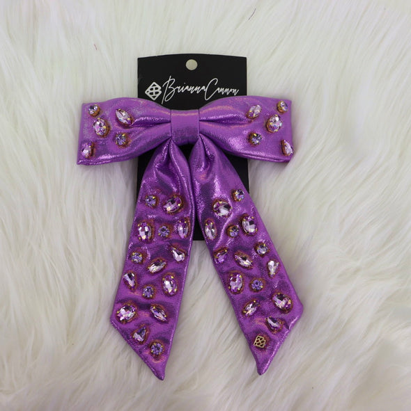 Brianna Cannon Shimmer Bow Barrette in Purple or Yellow with Hand Sawn Crystals