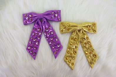Brianna Cannon Shimmer Bow Barrette in Purple or Yellow with Hand Sawn Crystals