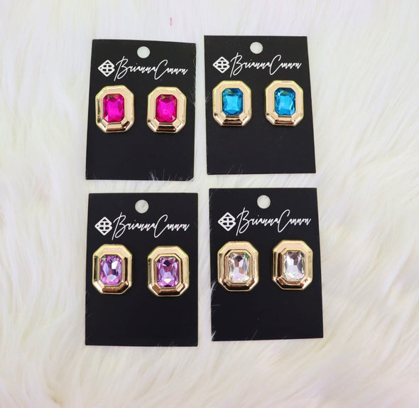 Brianna Cannon Jeweled Studs in Lavender, Blue, Clear or Pink