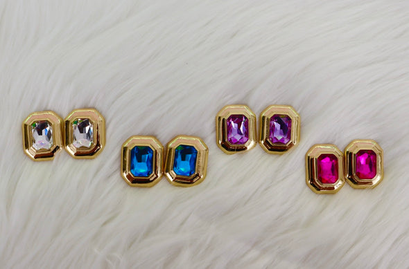 Brianna Cannon Jeweled Studs in Lavender, Blue, Clear or Pink