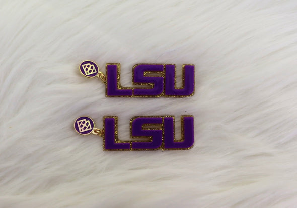 Brianna Cannon Purple and Gold Glitter LSU Earrings