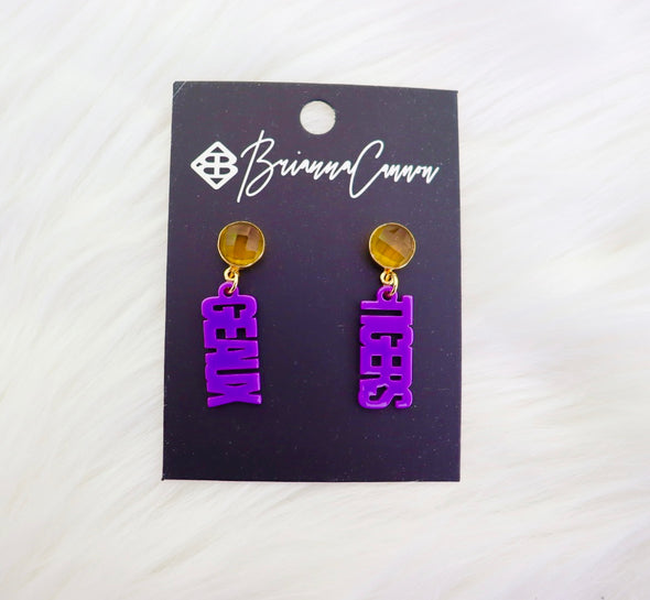 Brianna Cannon Mini Purple Geaux Tigers Earrings