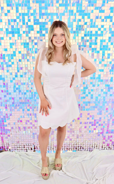 White Scalloped Trim Dress